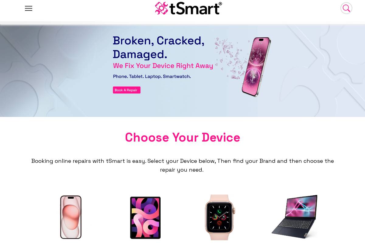 tSmart homepage screenshot