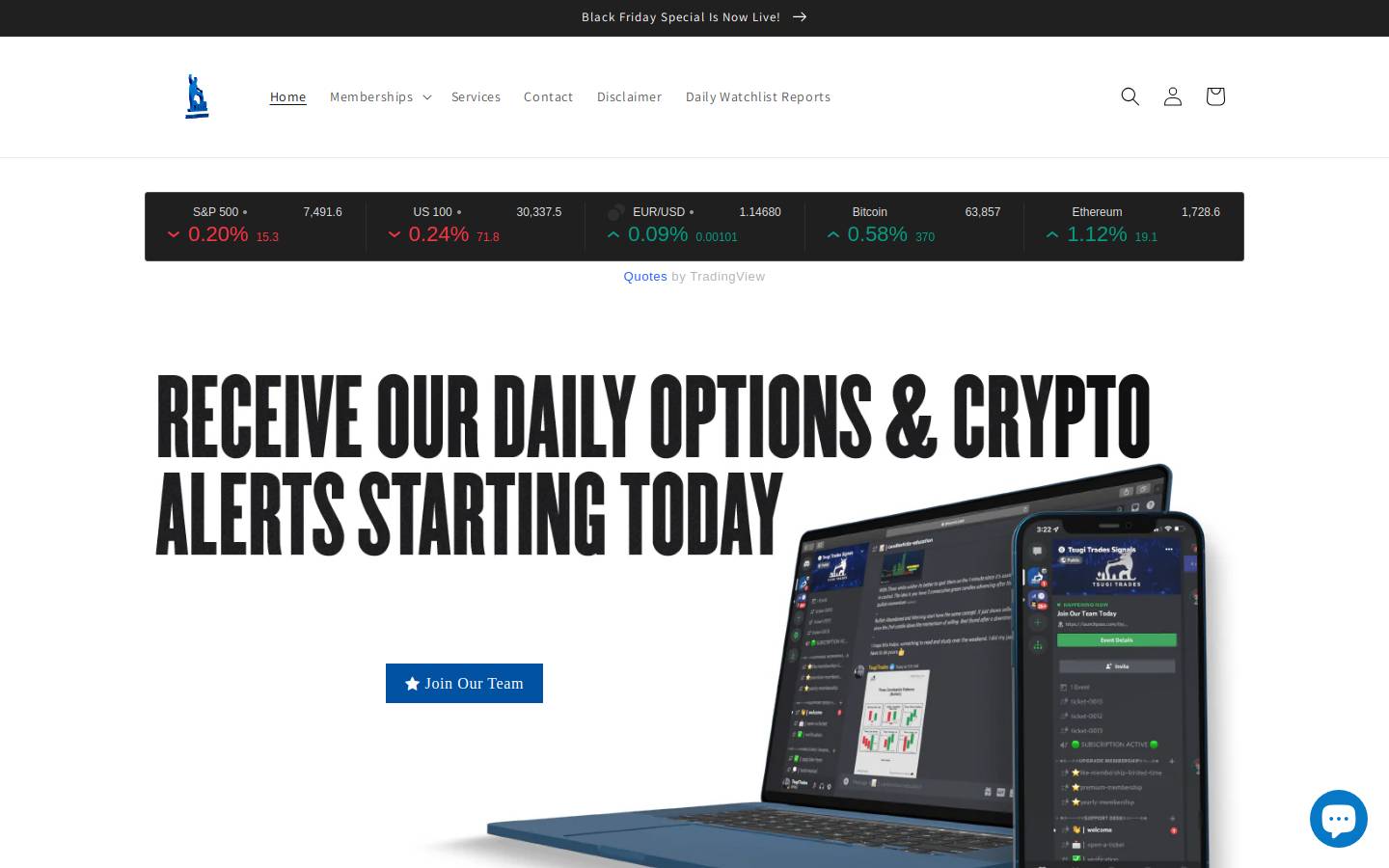 tsugitrades.com homepage screenshot