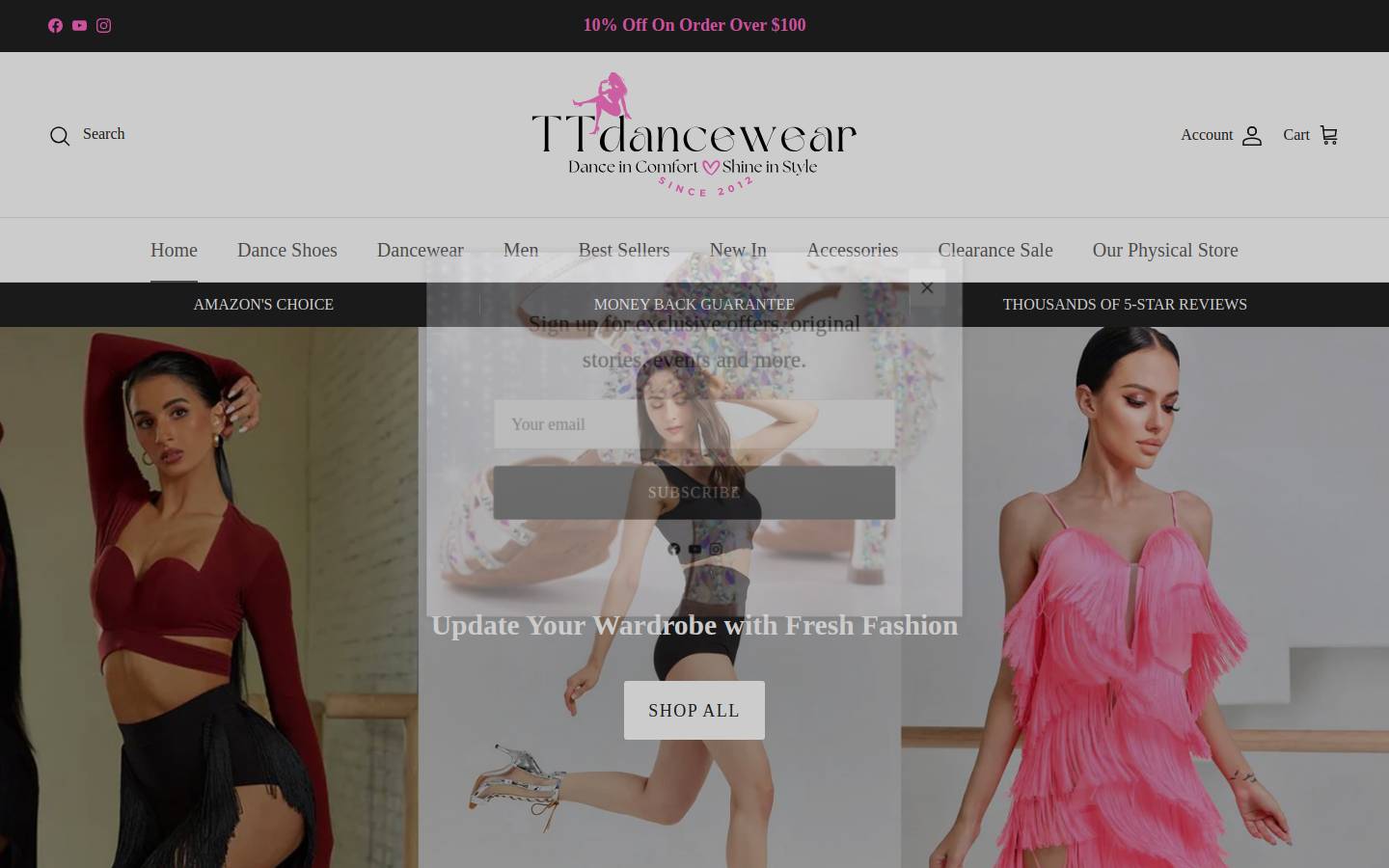 ttdancewear.com homepage screenshot