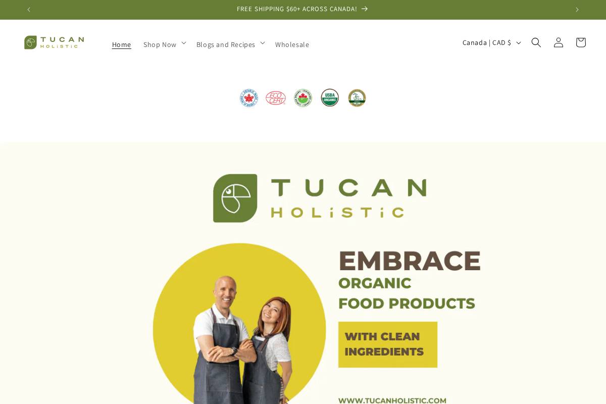 tucanholistic.com homepage screenshot