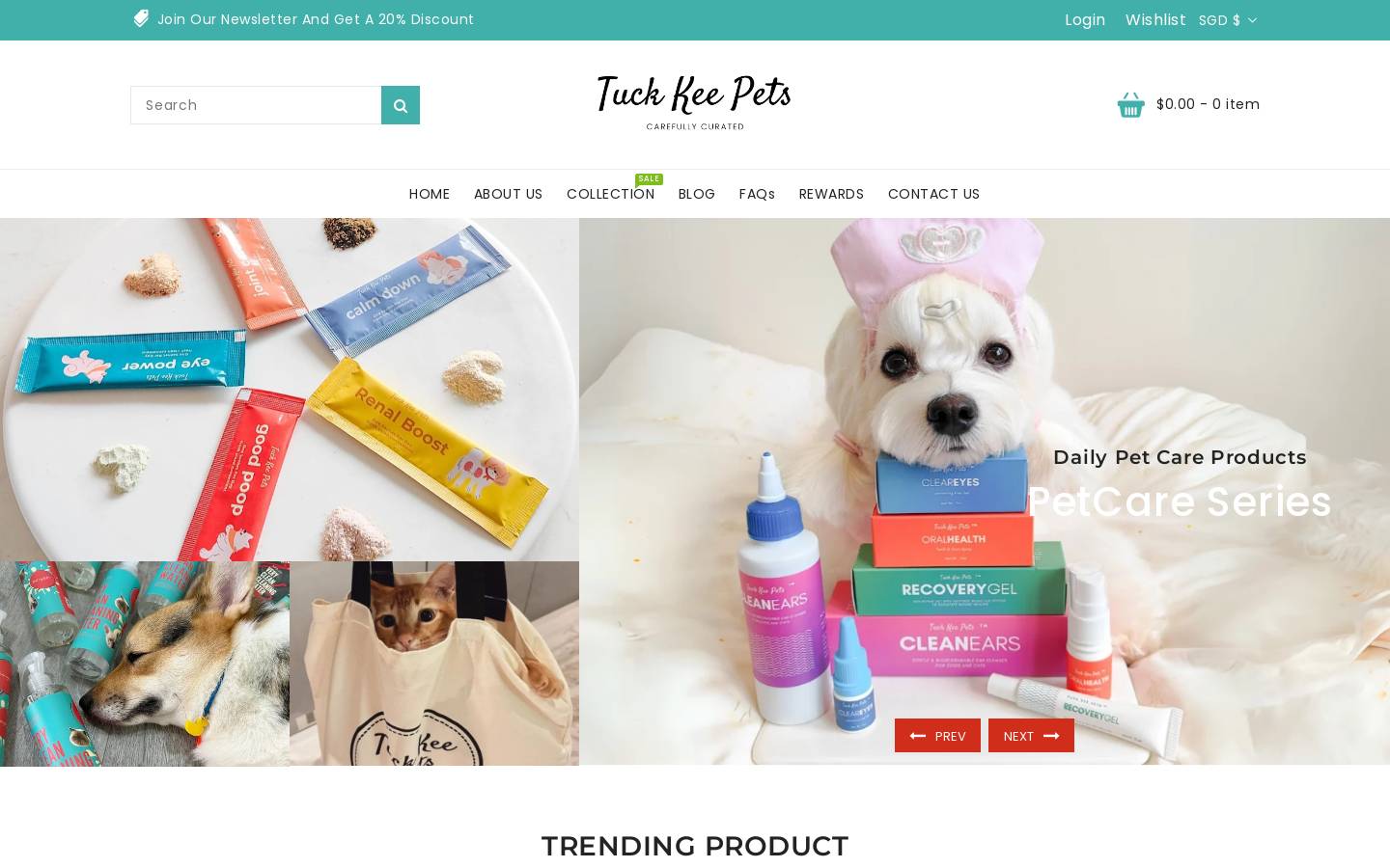tuckkeepets.com homepage screenshot