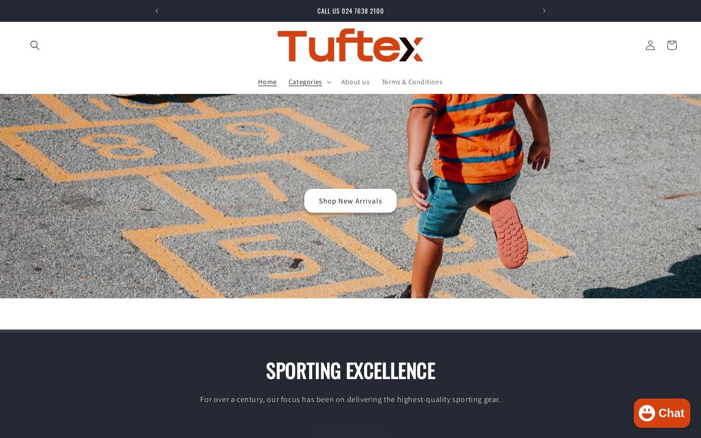 tuftexsports.co.uk homepage screenshot