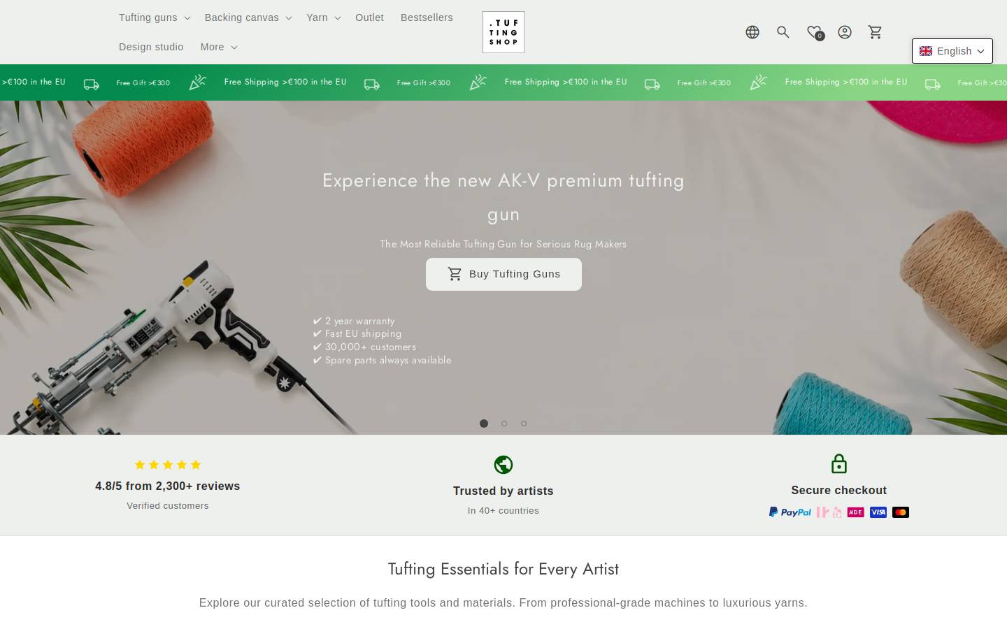 Tuftingshop homepage screenshot