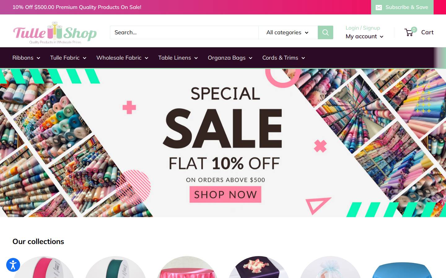 Tulleshop homepage screenshot