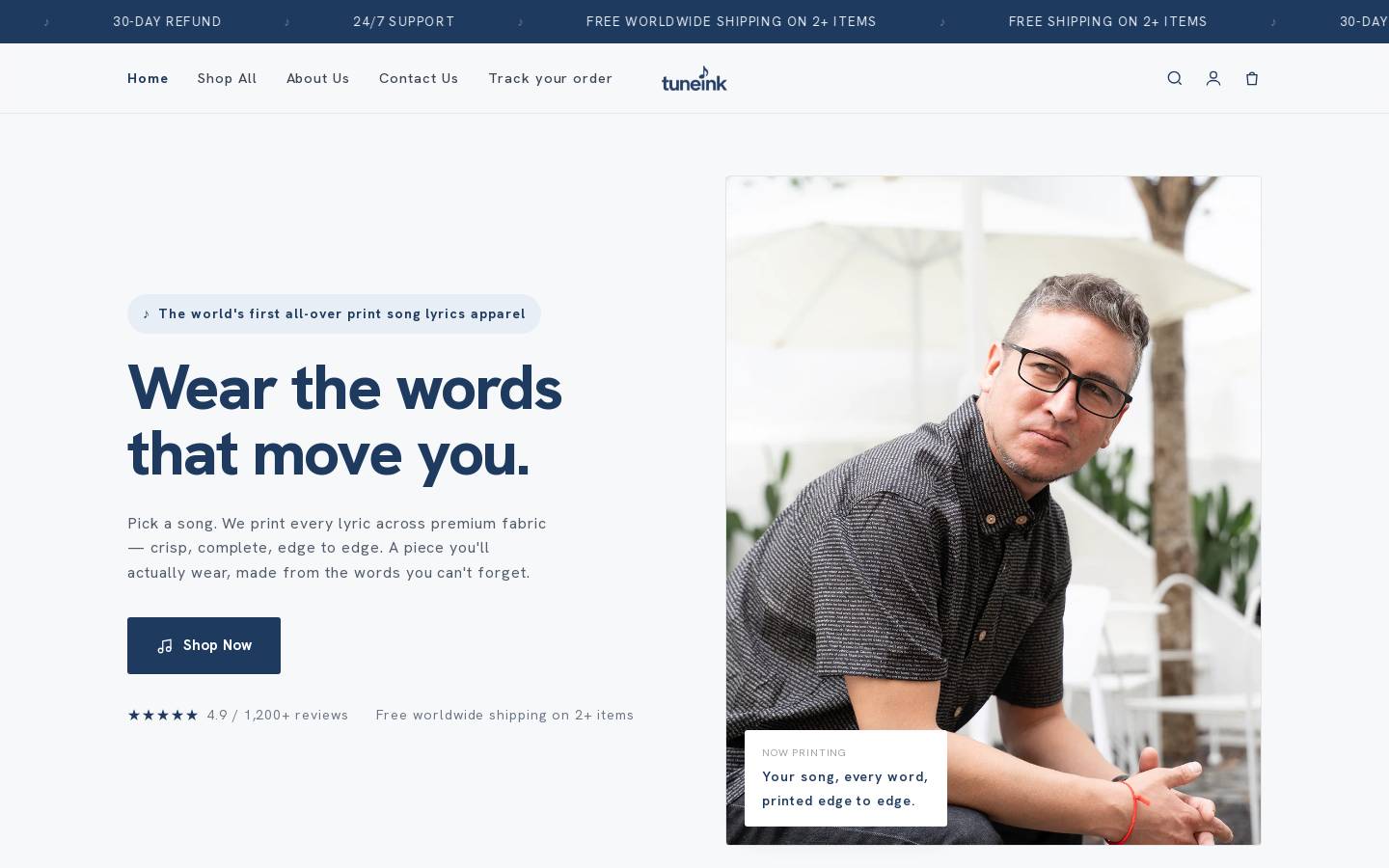 Tuneink homepage screenshot