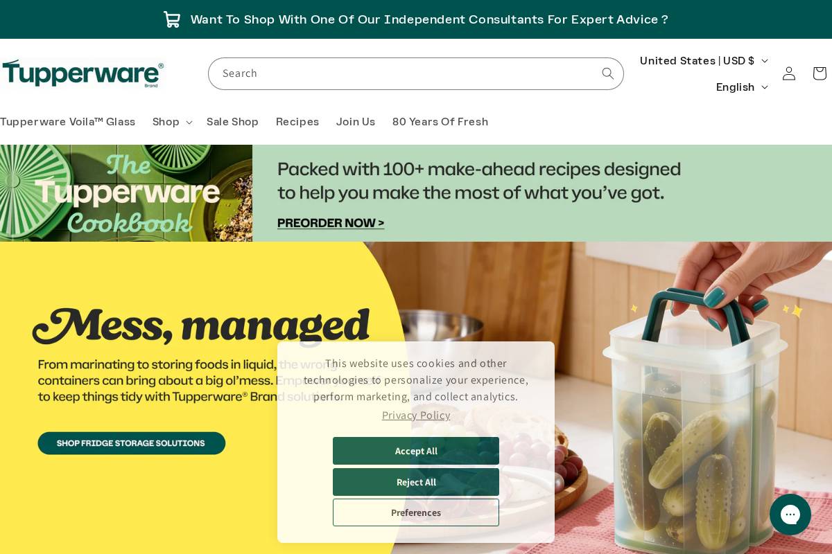 Tupperware Brands homepage screenshot
