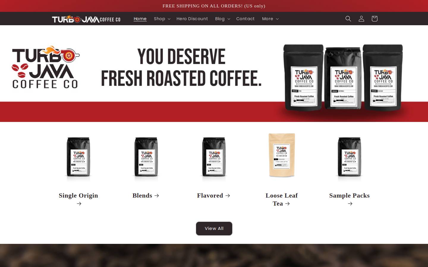 Turbo Java Coffee Co. homepage screenshot