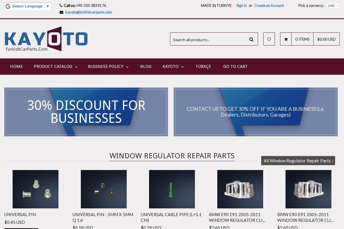 turkishcarparts.com homepage screenshot
