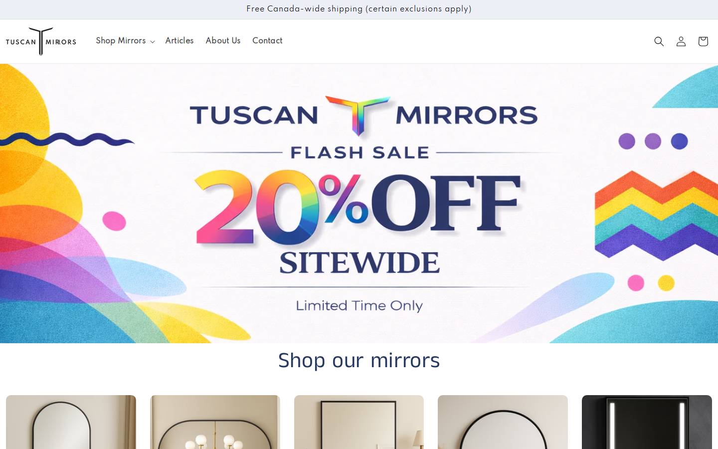 Tuscan Mirrors homepage screenshot