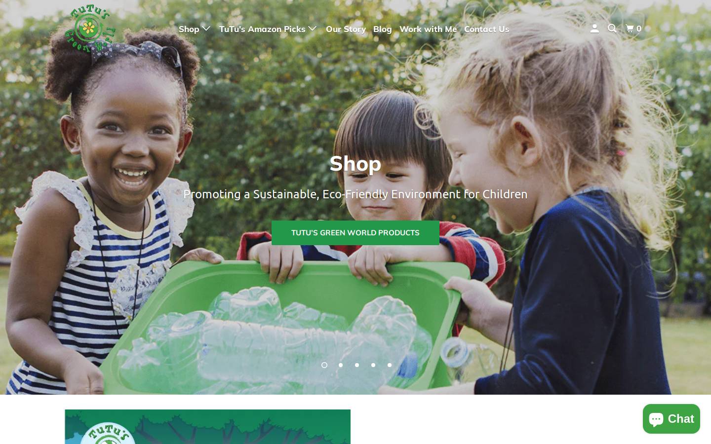 tutusgreenworld.com homepage screenshot