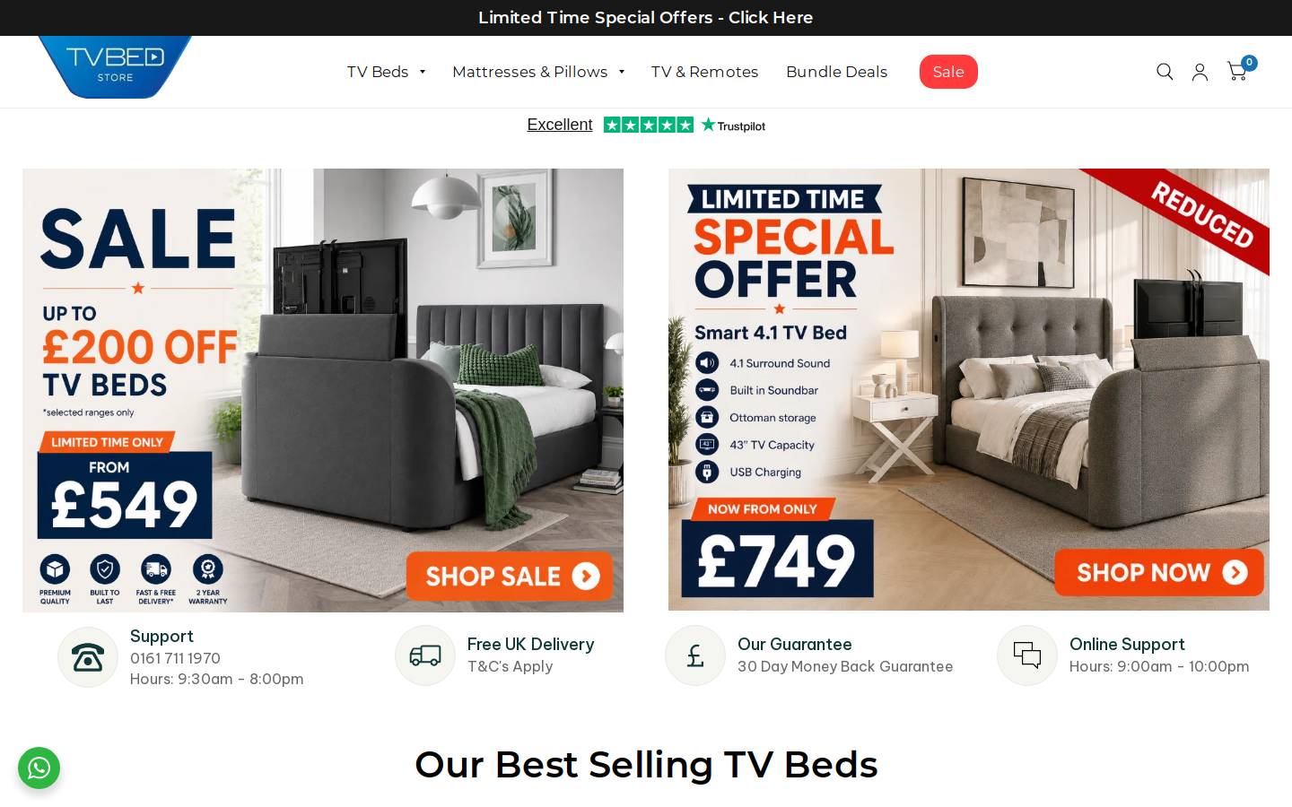 TV Bedstore Ltd homepage screenshot