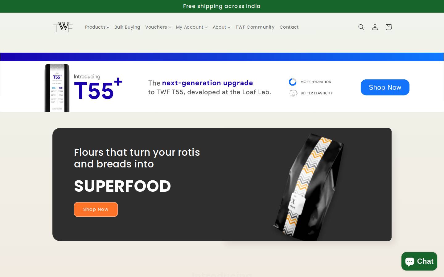 twfflours.com homepage screenshot