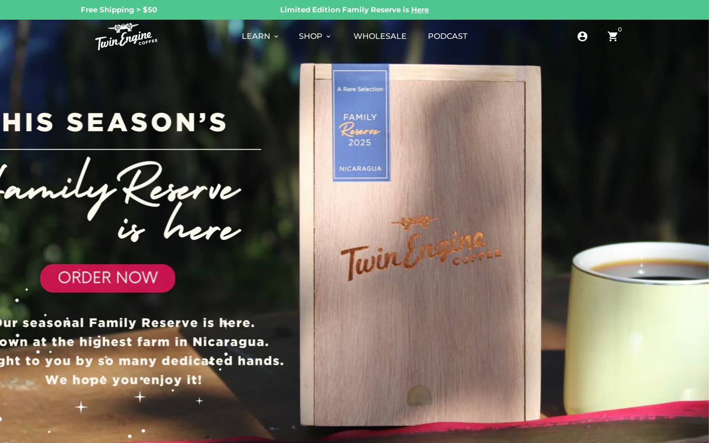 twinenginecoffee.com homepage screenshot