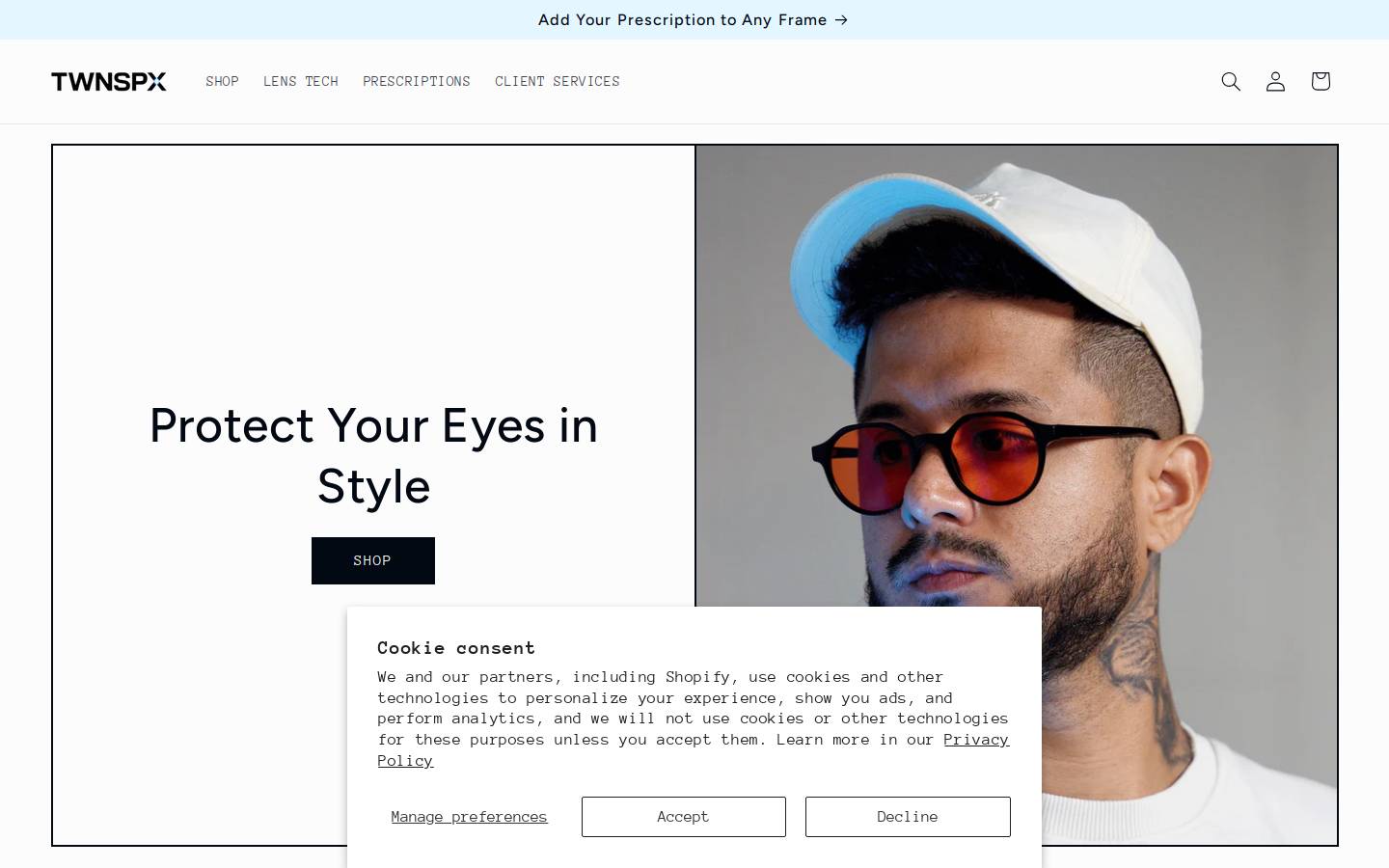 Twinspecs homepage screenshot