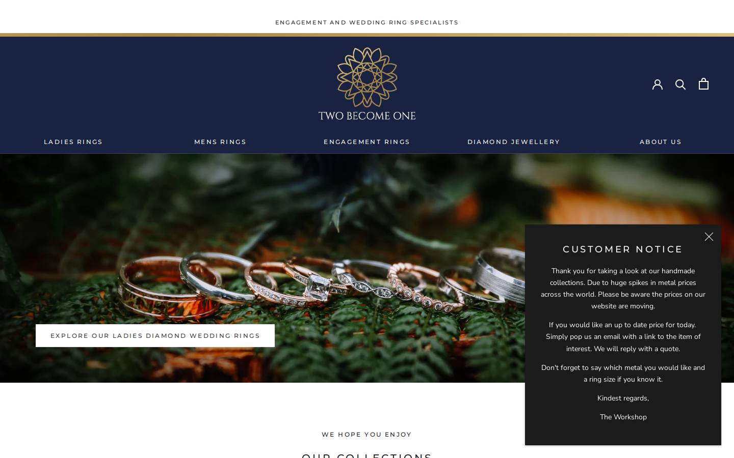 twobecomeonejewellery.com homepage screenshot