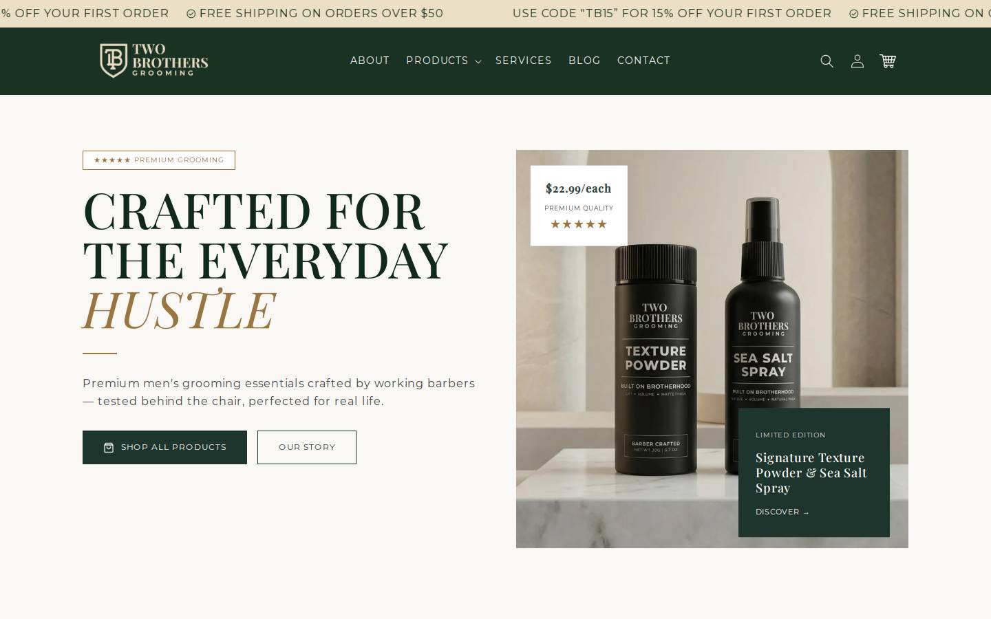 twobrothersgrooming.com homepage screenshot