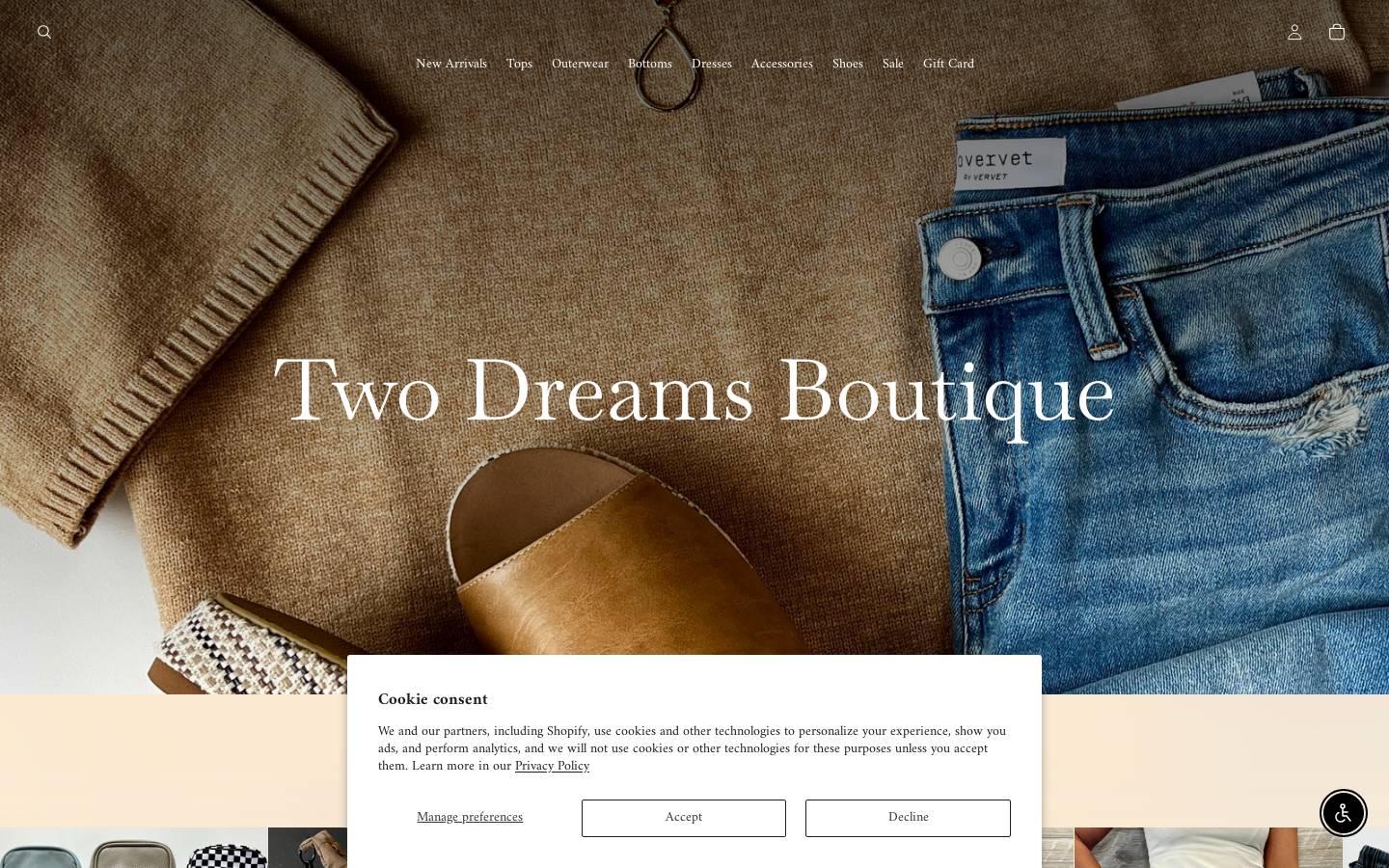 twodreamsboutique.com homepage screenshot