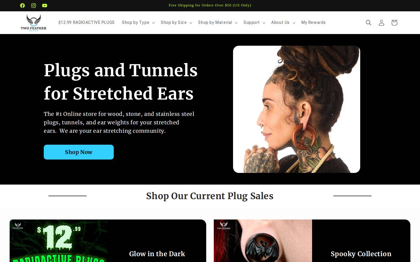 twofeatherplugs.com homepage screenshot