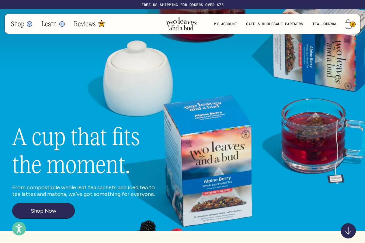 twoleavestea.com homepage screenshot