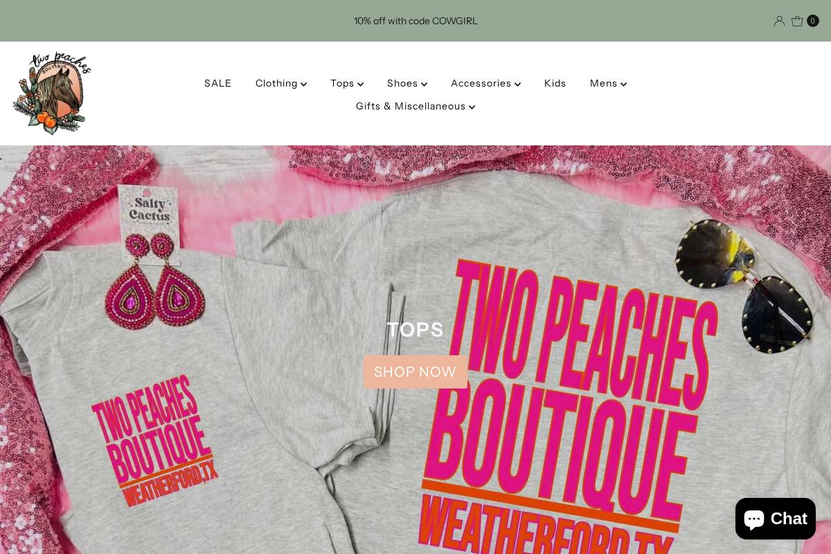 twopeachesboutique.com homepage screenshot