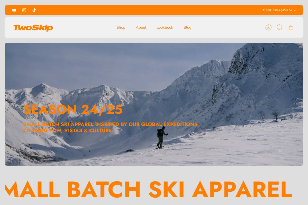twoskip.ski homepage screenshot