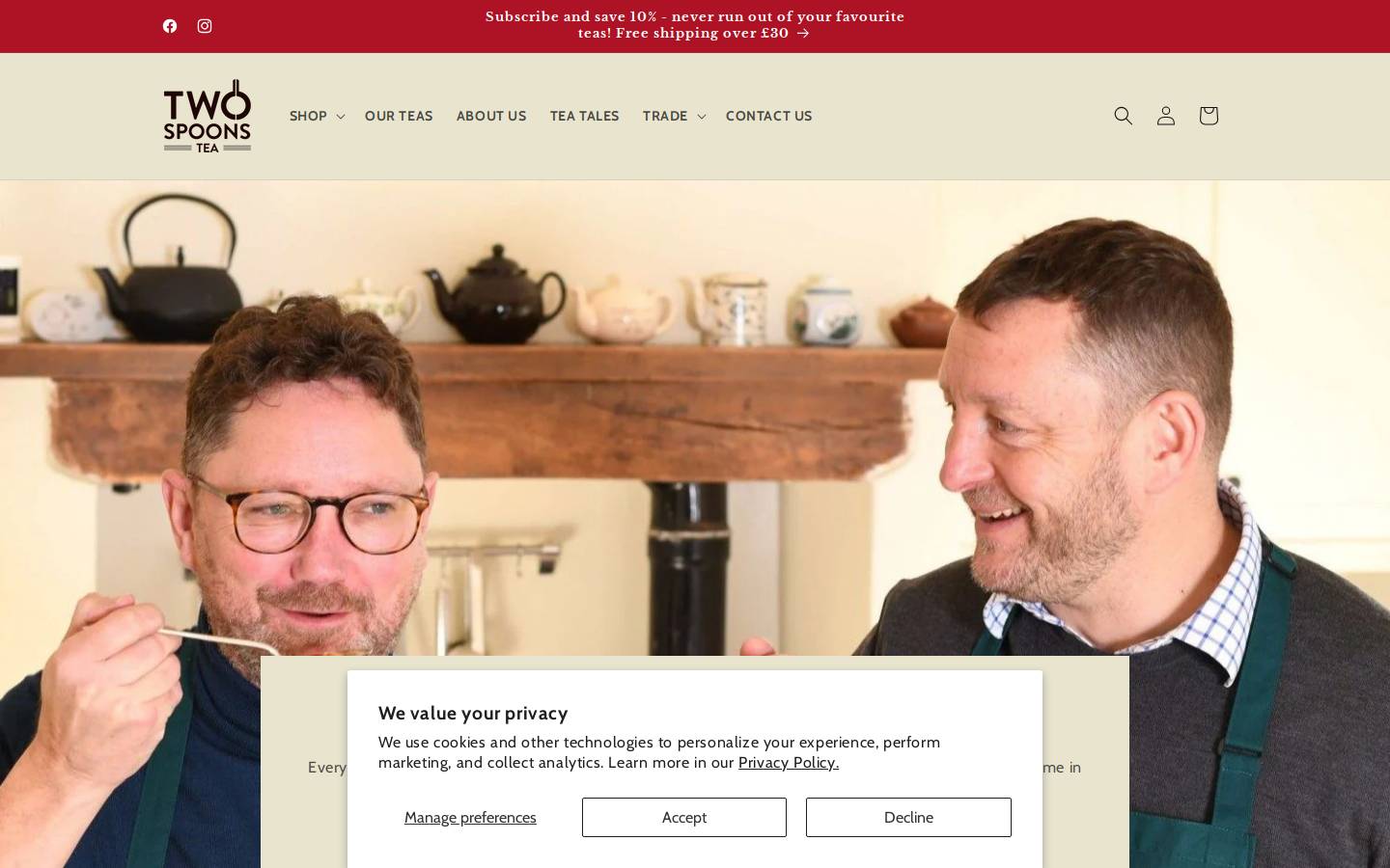 Two Spoons Tea homepage screenshot