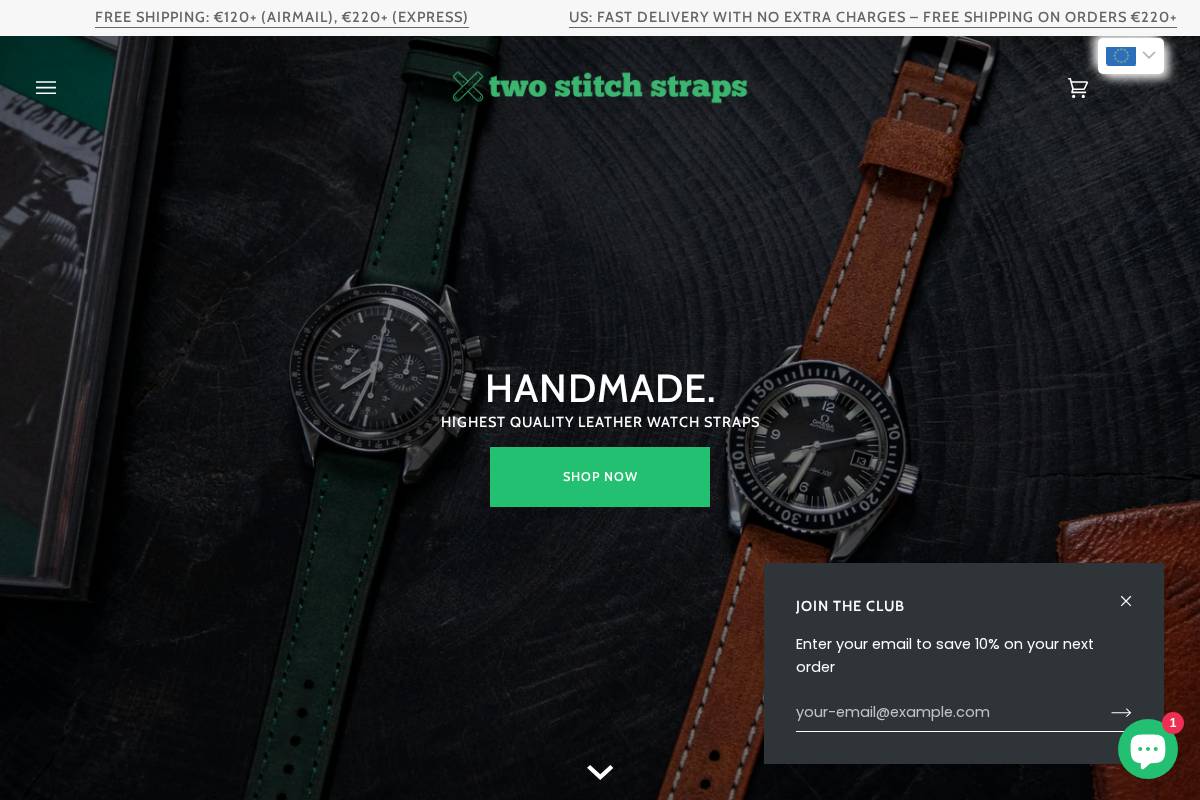twostitchstraps.com homepage screenshot