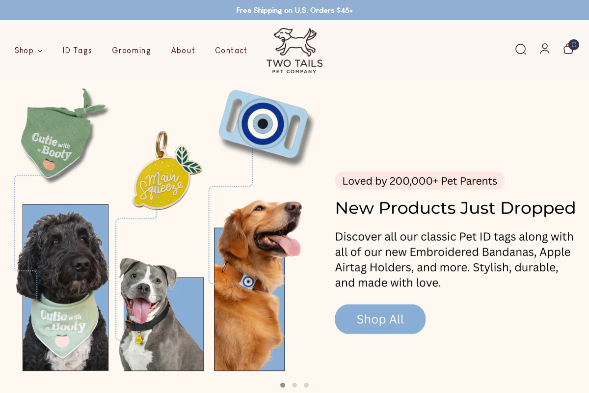 twotailspetcompany.com homepage screenshot