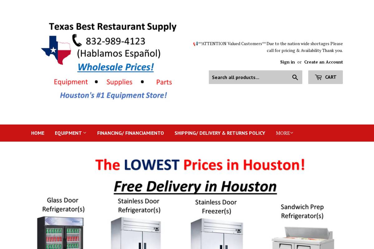 txbestrestaurantsupply.com homepage screenshot