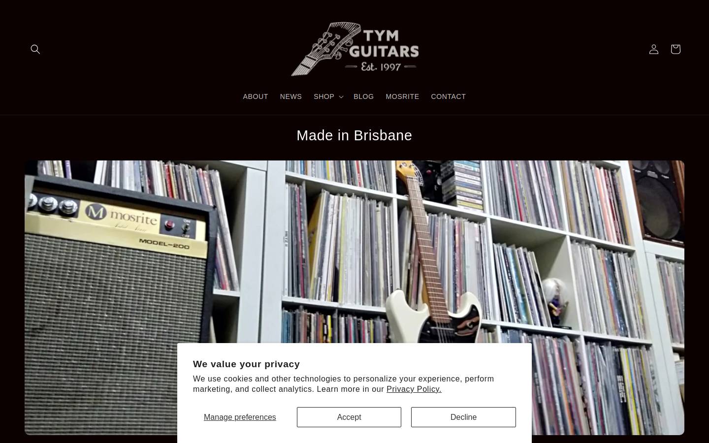 Tym Guitars homepage screenshot