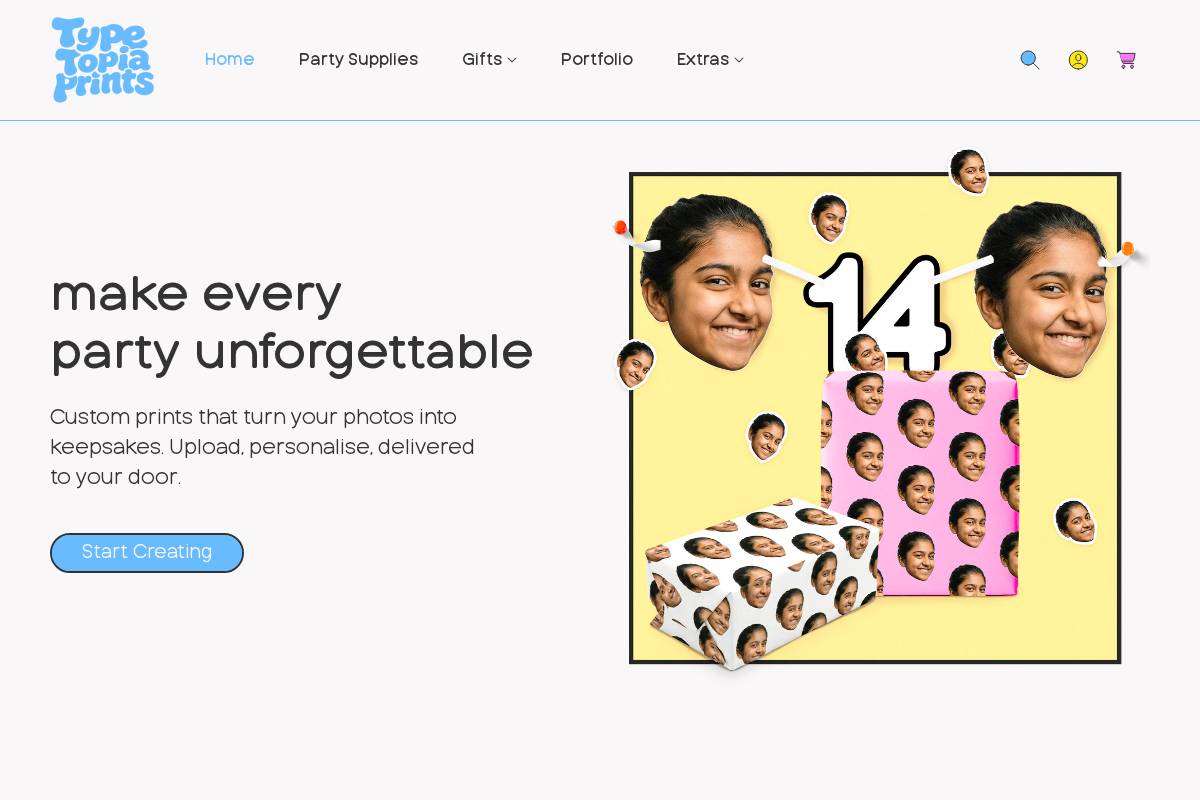 Typetopiaprints homepage screenshot