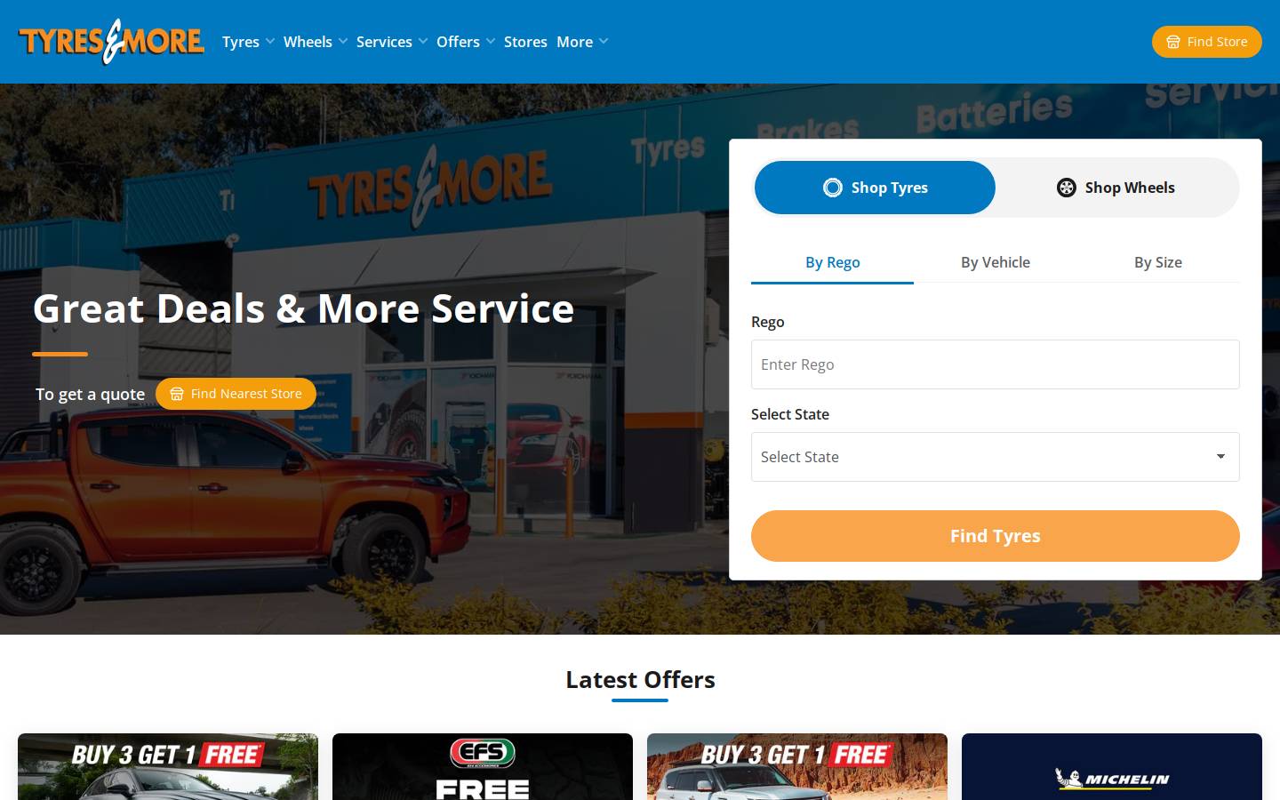 tyresandmore.com.au homepage screenshot