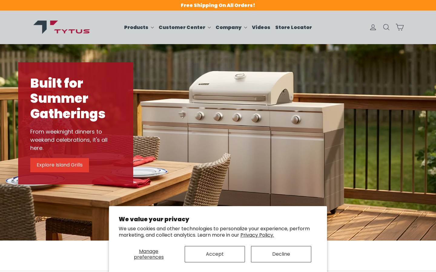 tytusgrills.com homepage screenshot