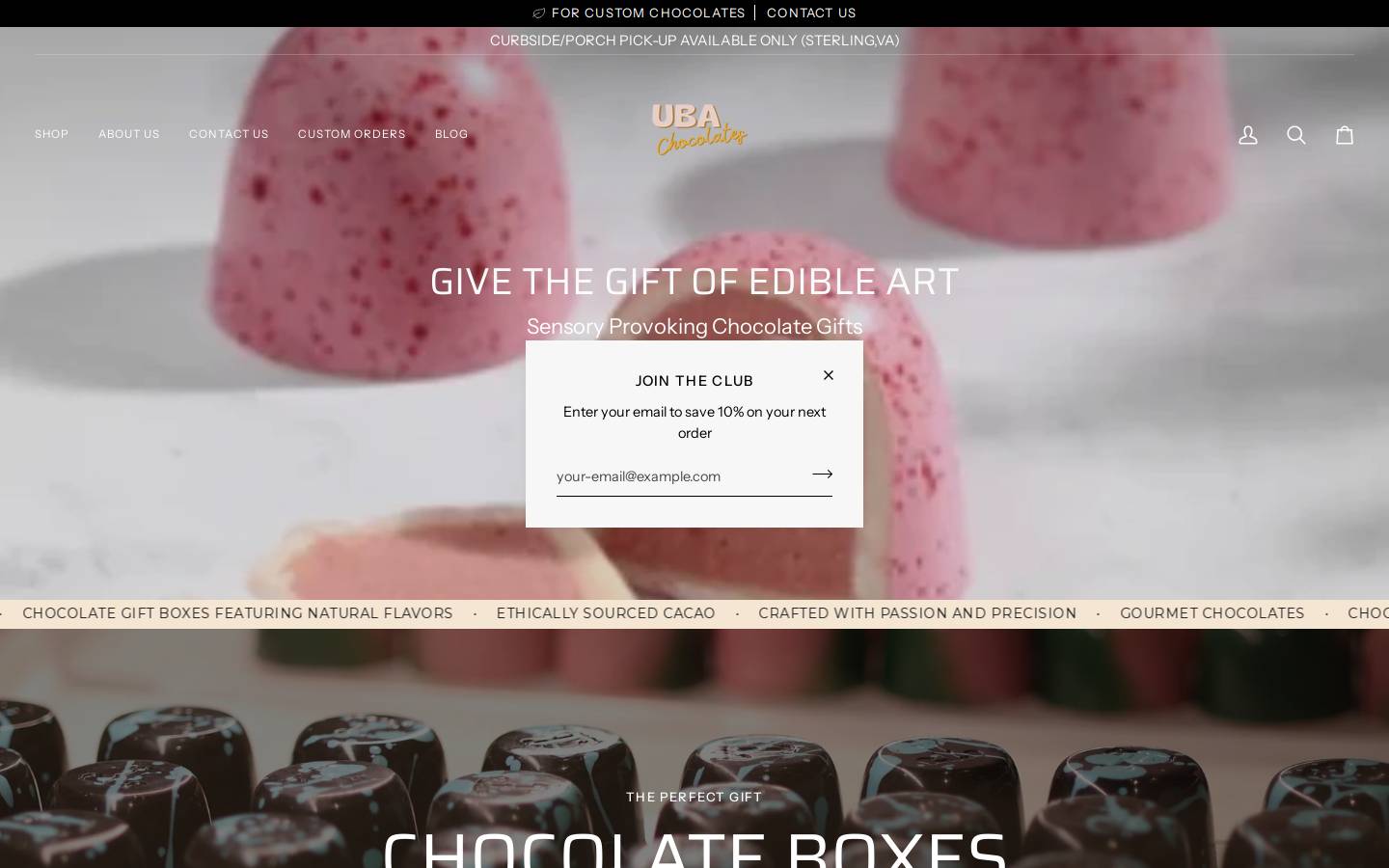 ubachocolates.com homepage screenshot
