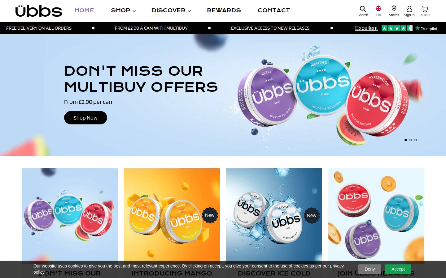 übbs pouches homepage screenshot