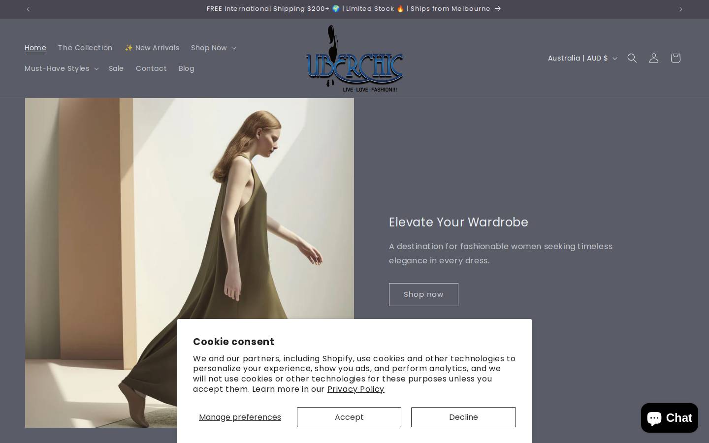 uberchic-boutique.com.au homepage screenshot