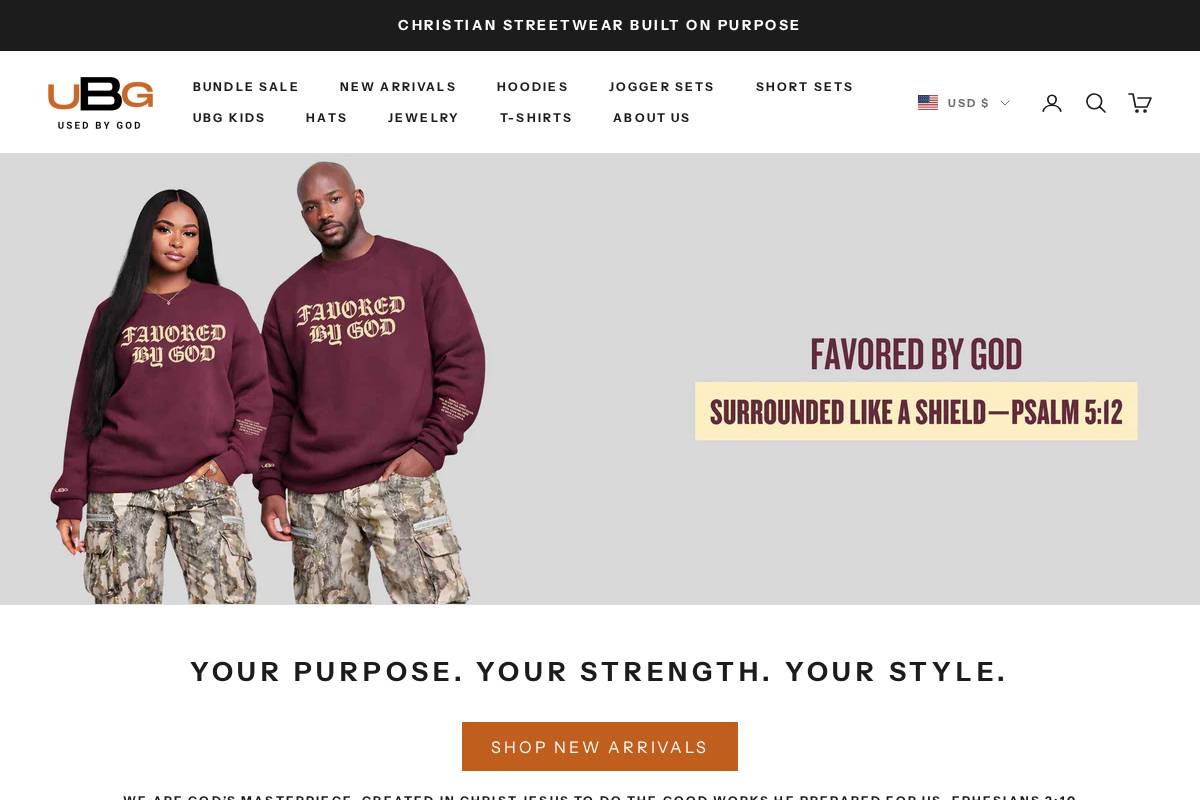 ubgclothing.com homepage screenshot