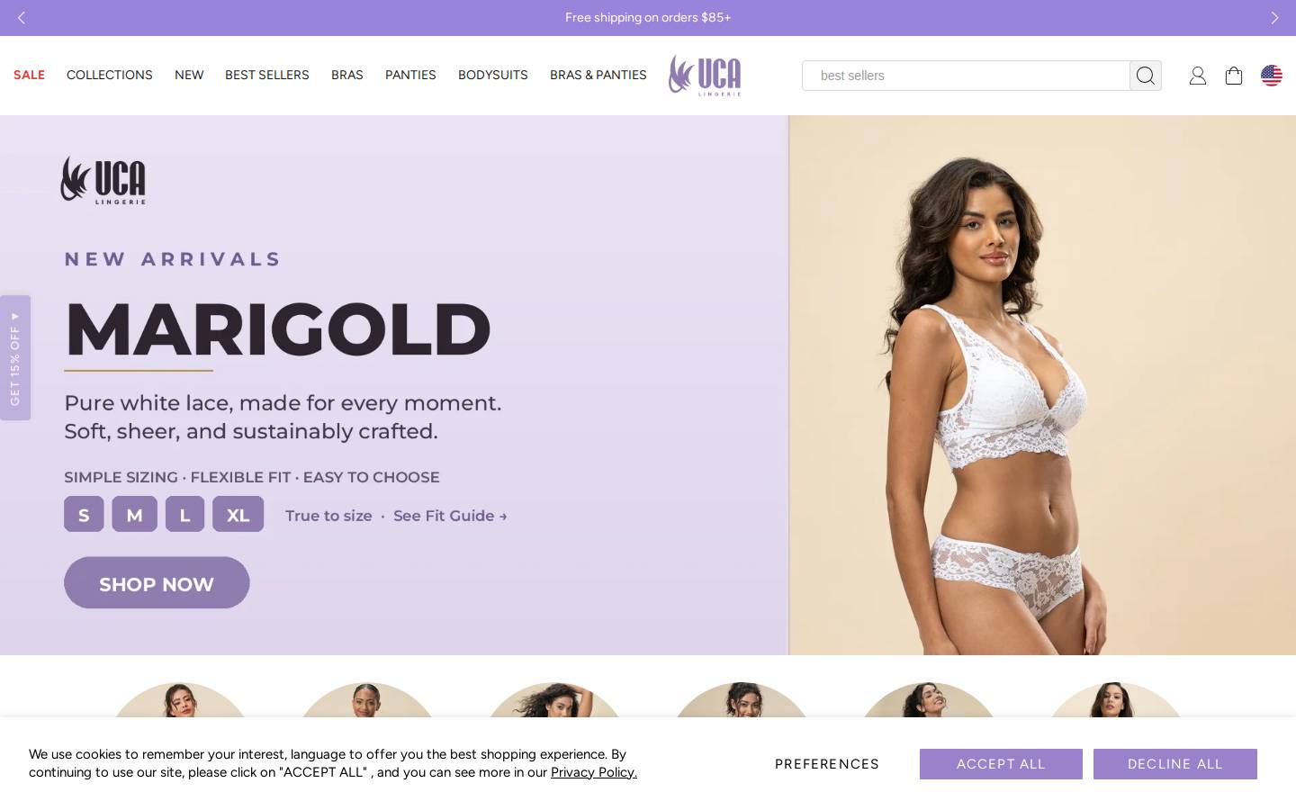 UCA Lingerie homepage screenshot
