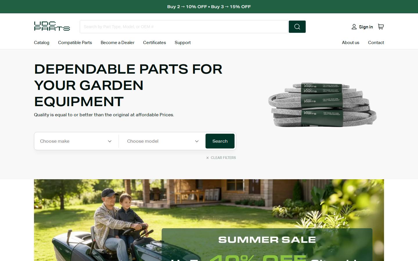 UDC Parts homepage screenshot
