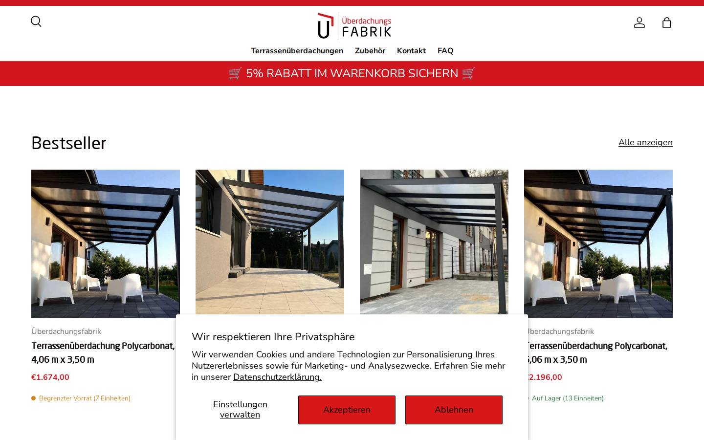 ueberdachungsfabrik.de homepage screenshot