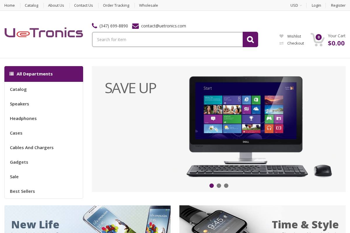 uetronics.com homepage screenshot