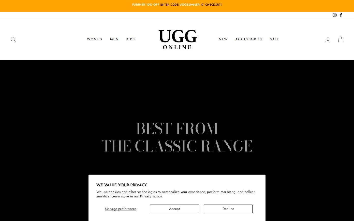 Uggonline homepage screenshot