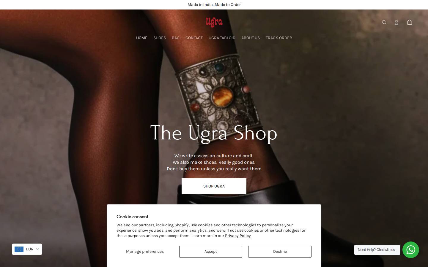 ugrashoes.com homepage screenshot