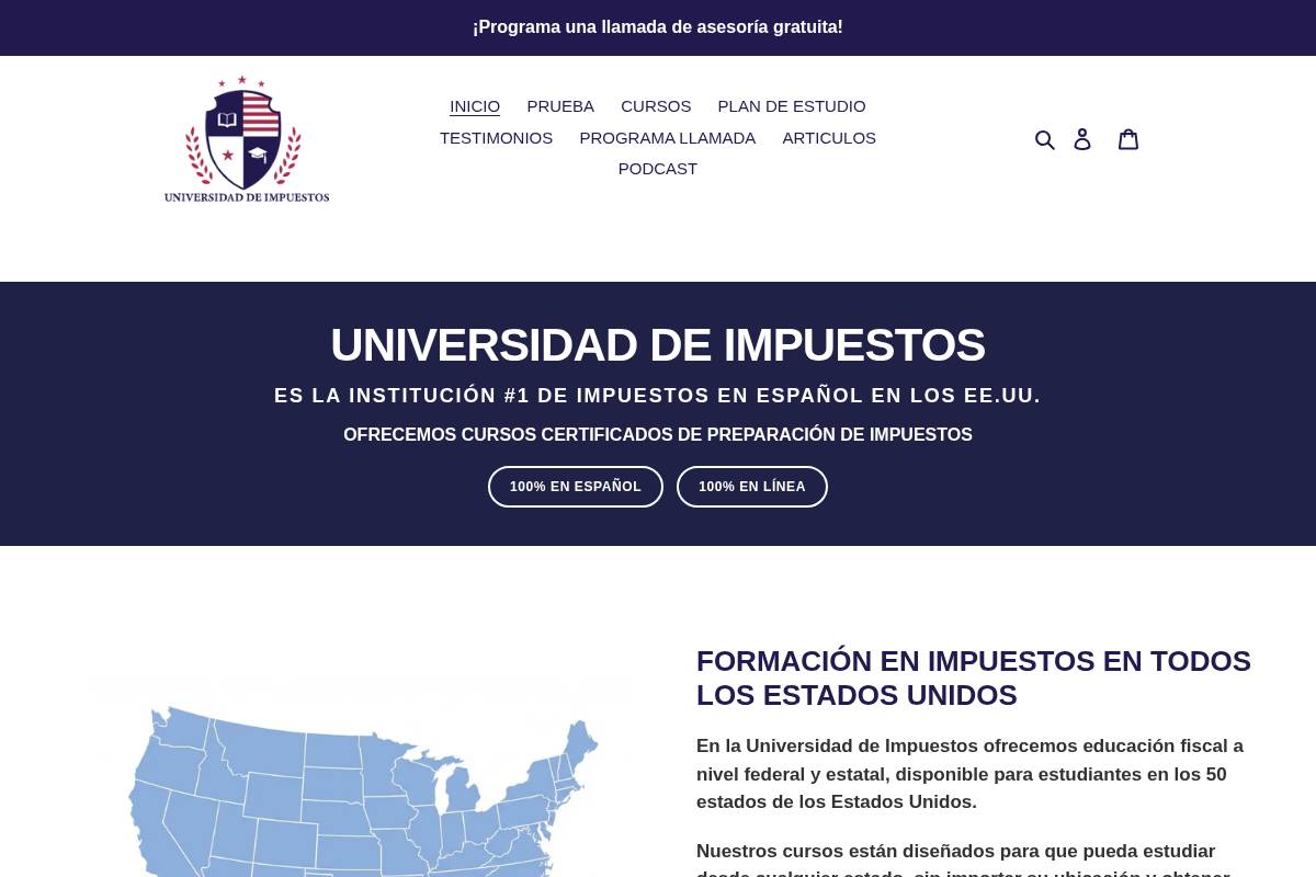 TAXES UNIVERSITY  homepage screenshot