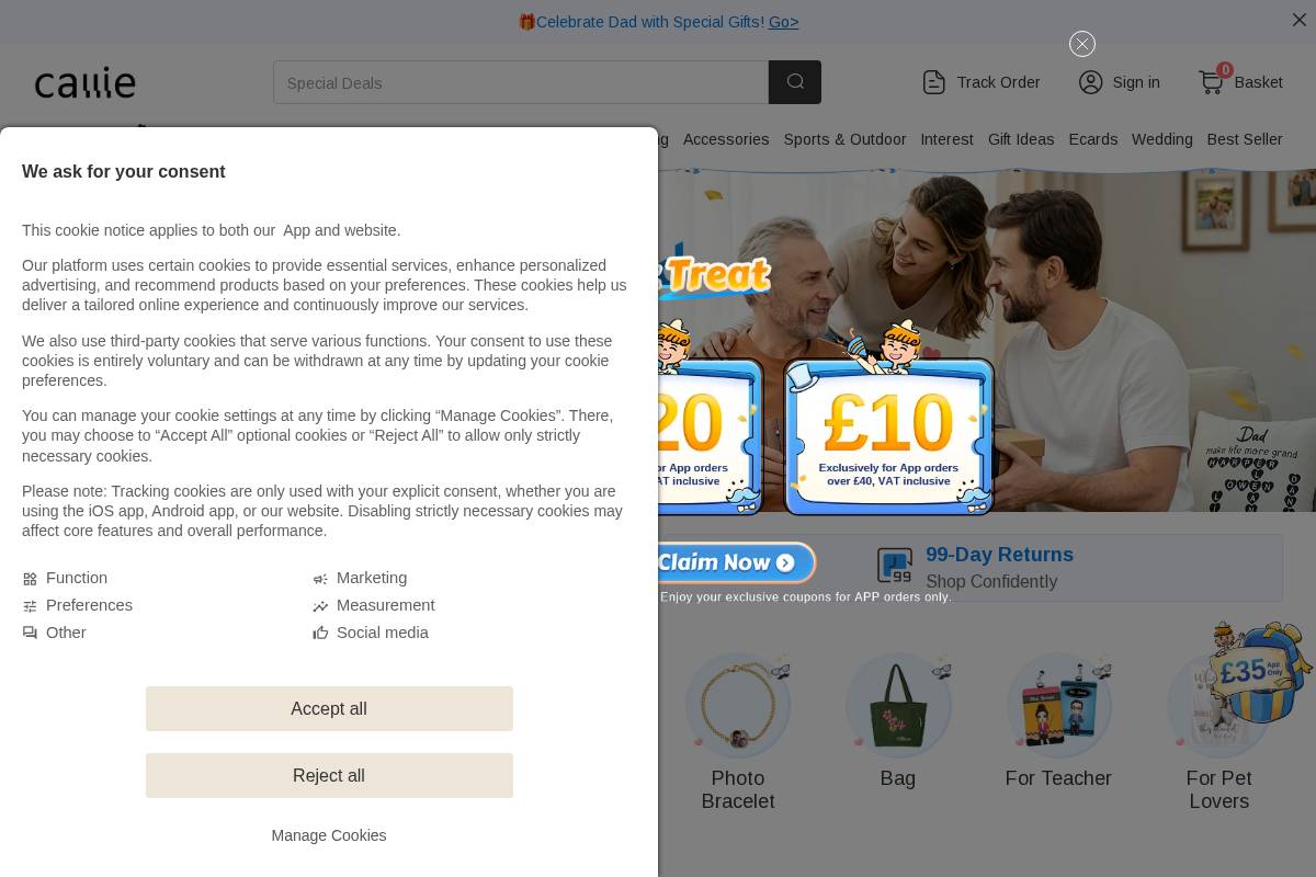 uk.callie.com homepage screenshot