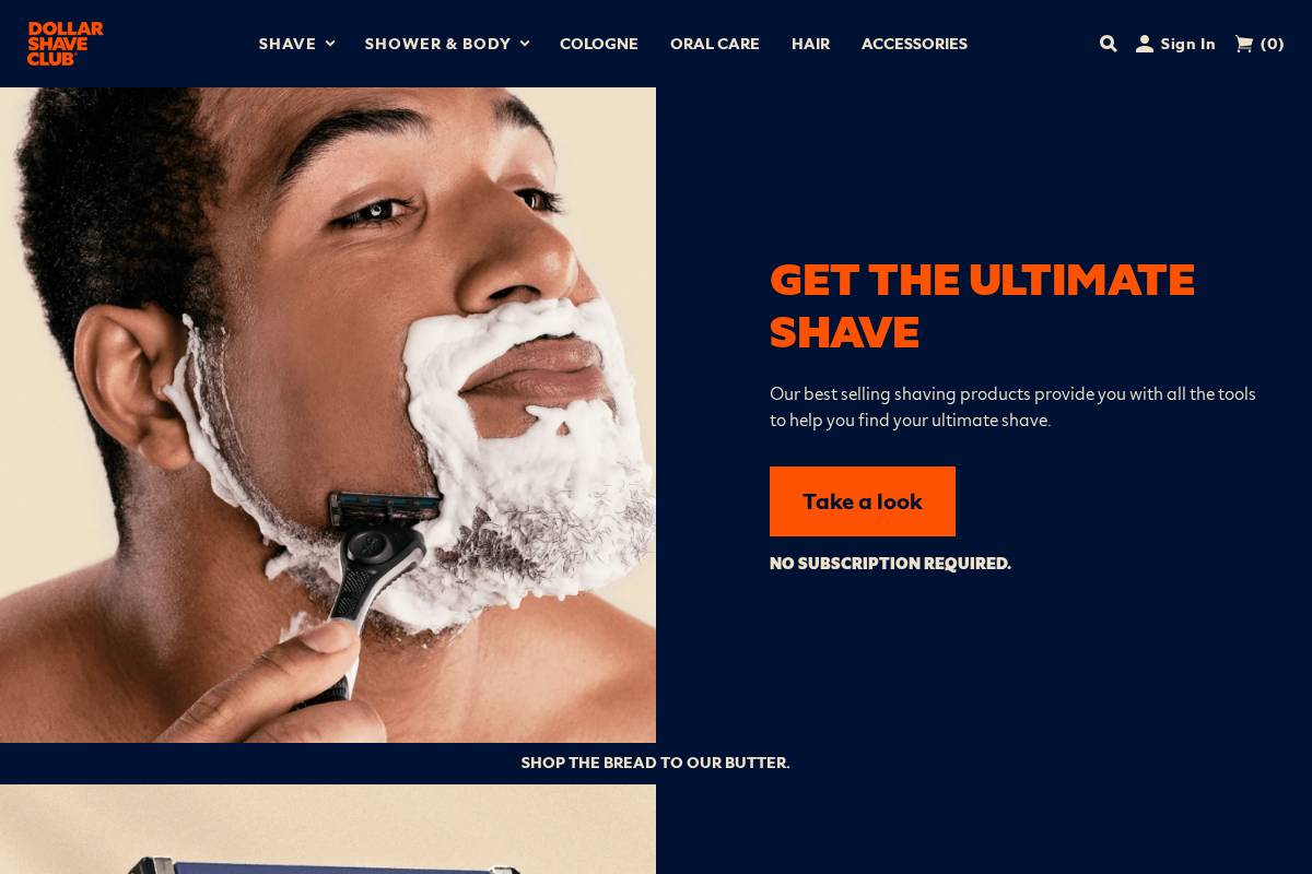 Dollar Shave Club homepage screenshot