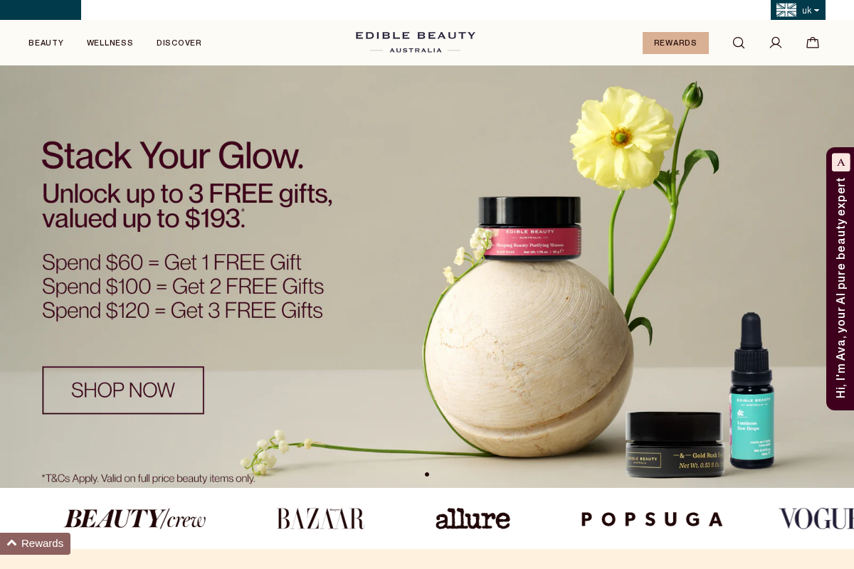 uk.ediblebeautyaustralia.com homepage screenshot