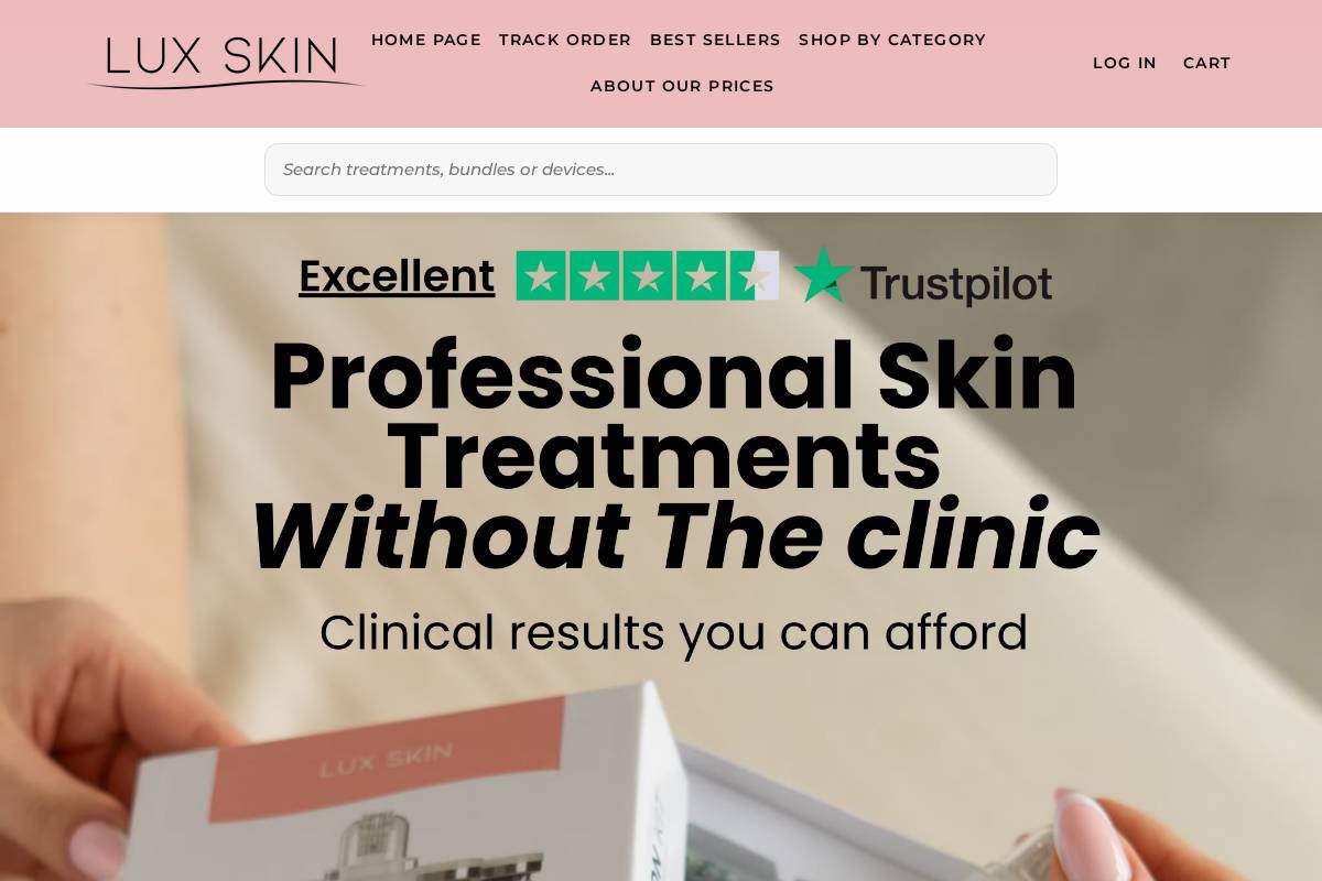 uk.luxskin.co homepage screenshot