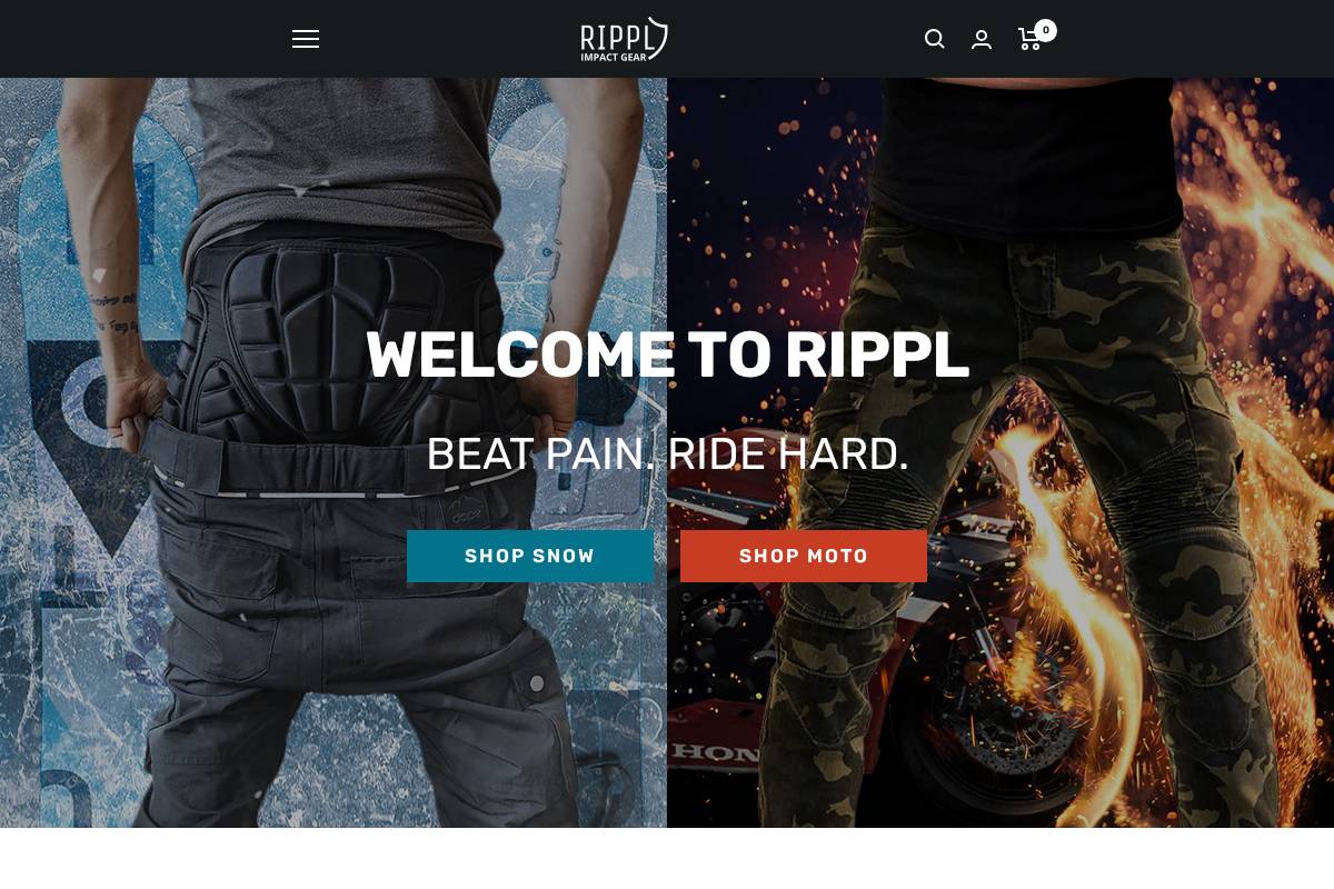 Rippl Impact Gear homepage screenshot