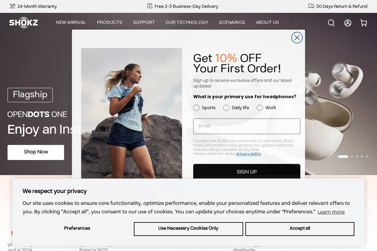 Shokz homepage screenshot